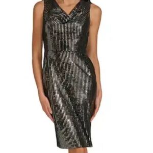 Calvin Klein dress Black velvet silver sequins Embellished Shift new size 16